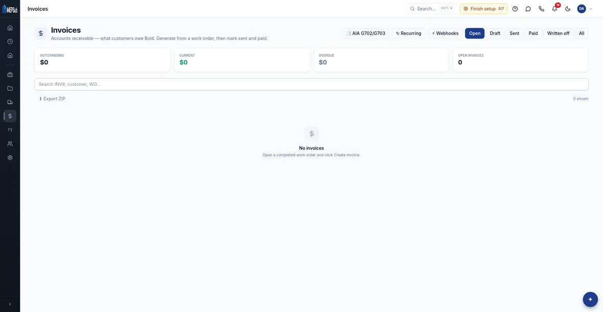MEPSub invoicing — A/R aging and AIA G702/G703 billing